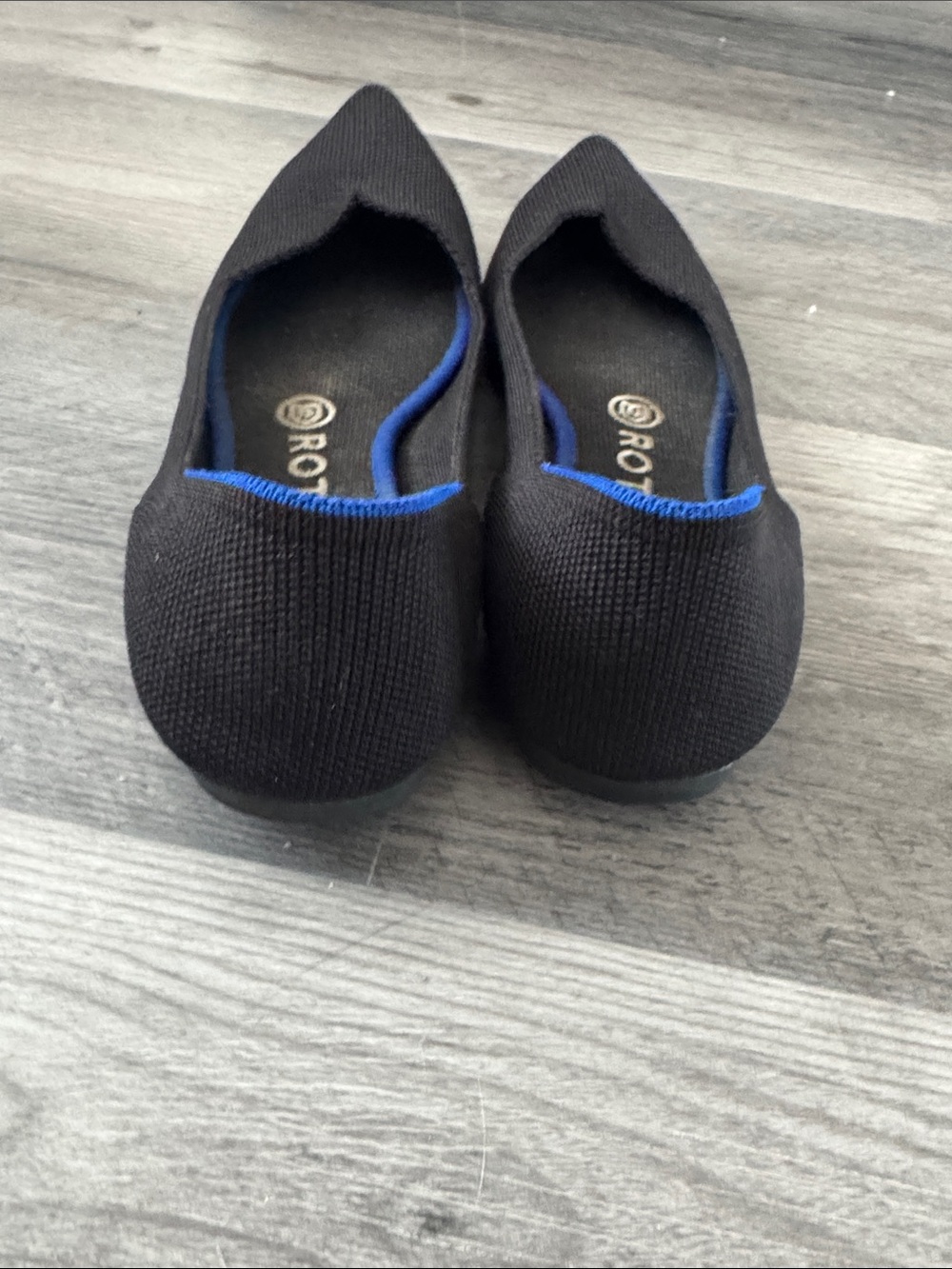 Rothy's Black Pointed Knit Flats with Blue Size 7.5W - Picture 2 of 9